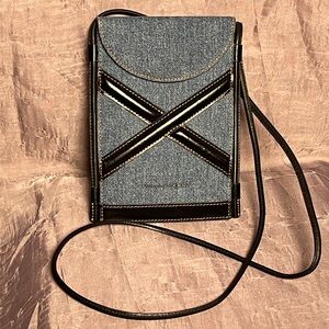 Alexander McQueen The Curve Micro Bag in Denim and Black Leather